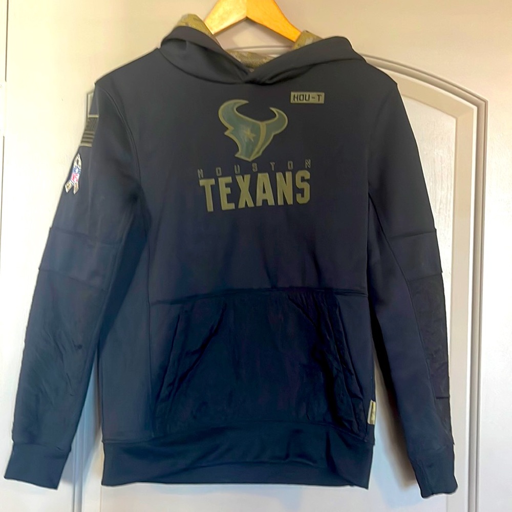 Houston Texans special edition military hoodie with pocket and US flag patch L